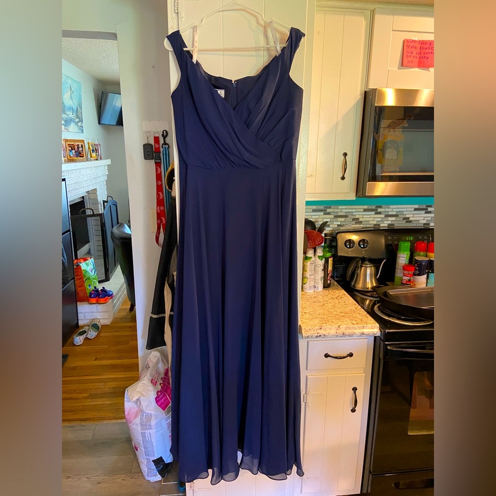 Marine Off-the-shoulder Bridesmaid Dress from David’s Bridal